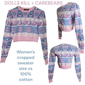 Dolls Kill x Care Bears Cropped knit Sweater 100% cotton pink blue women's xs